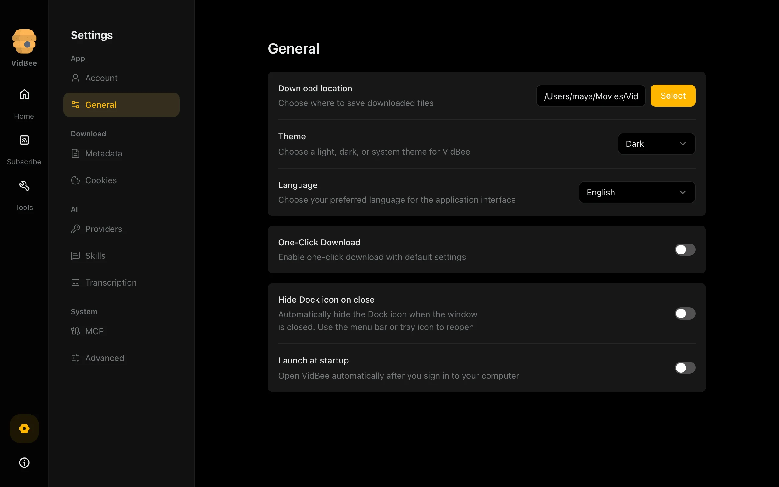 Desktop preferences, Dark mode