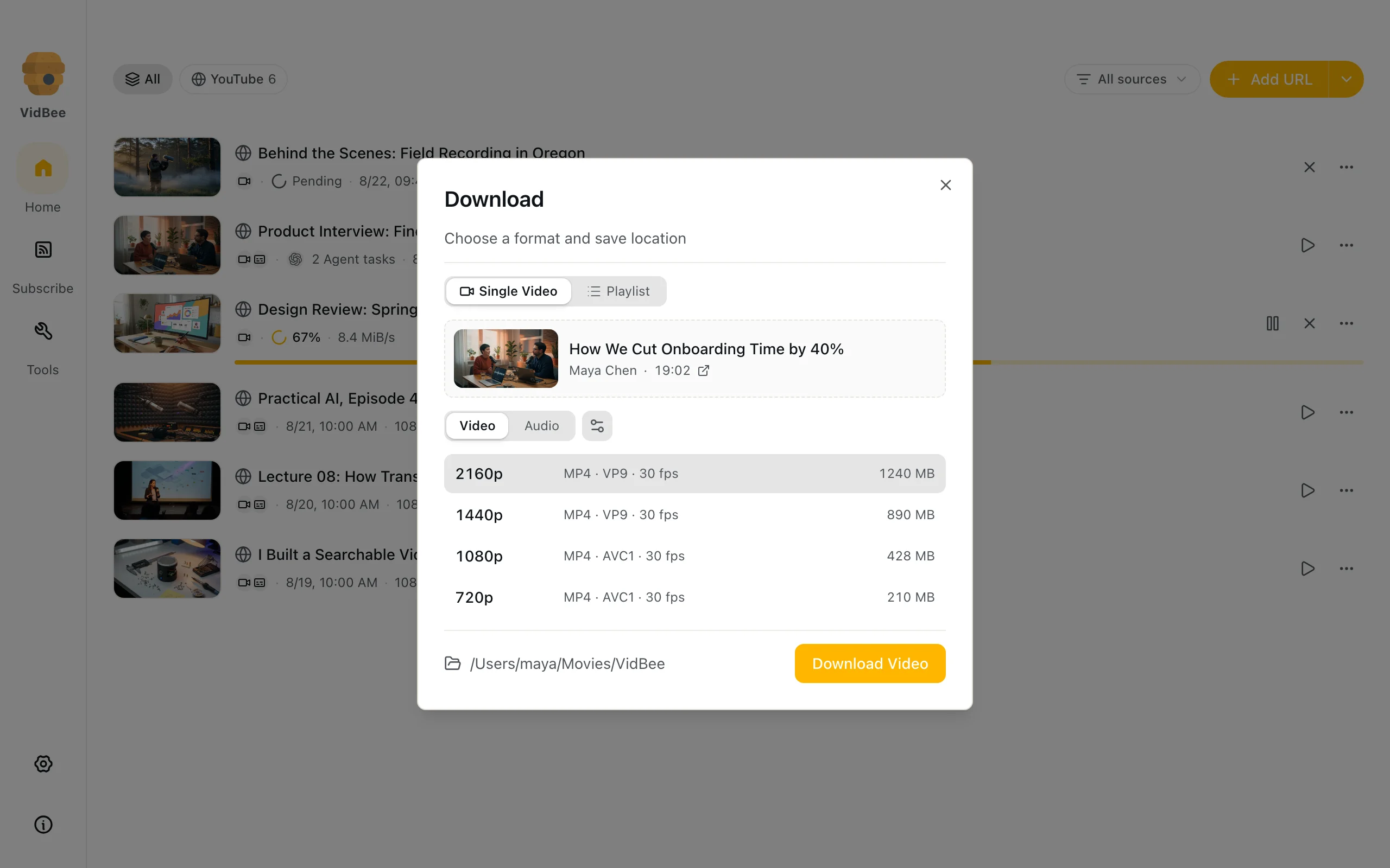 Download formats, Light mode