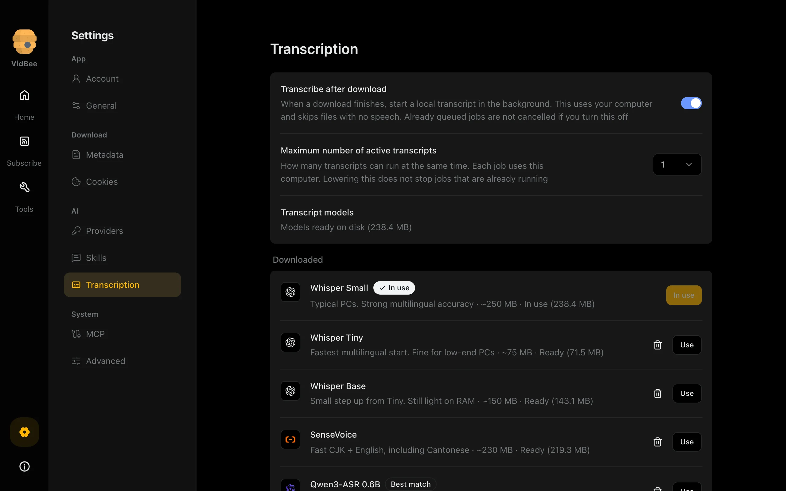 Local transcription, Dark mode