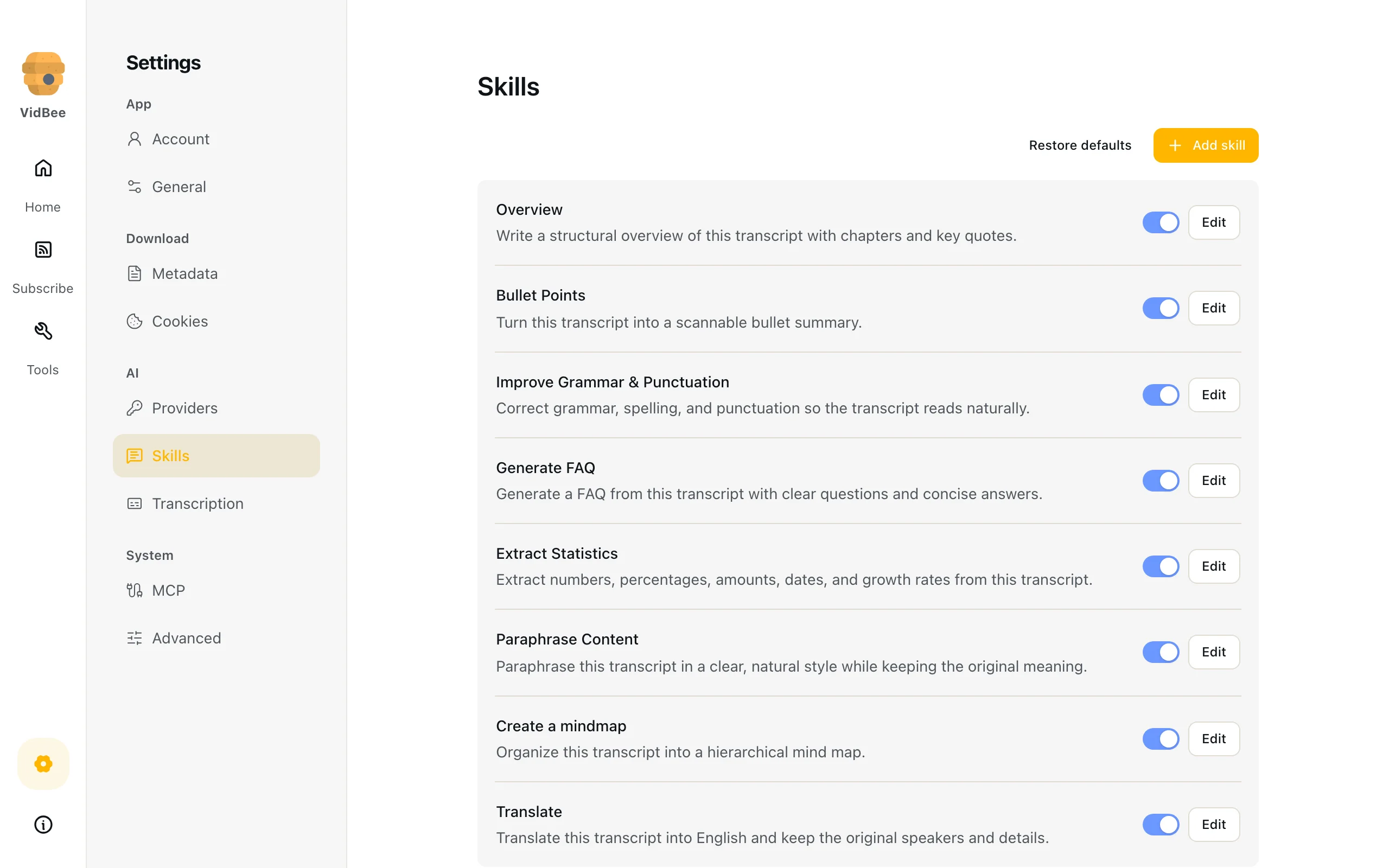 AI skills, Light mode