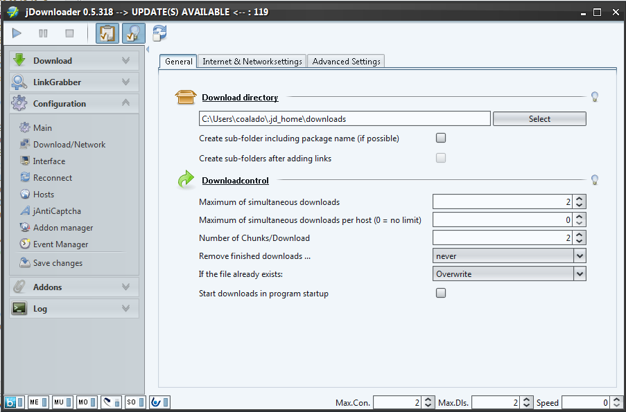 JDownloader Interface Preview